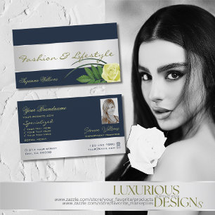 Tarjeta De Visita Decoración de plata azul oscuro, flor Rosa suave c