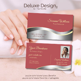 Tarjeta De Visita Decoración de plata roja ondulada de la India con 