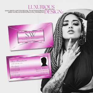 Tarjeta De Visita Decoración de plata rosa brillante con monograma y