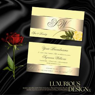 Tarjeta De Visita Decoración dorada amarilla Rosa suave flor con mon