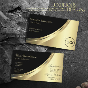 Tarjeta De Visita Decoración elegante en negro y oro con logotipo lu