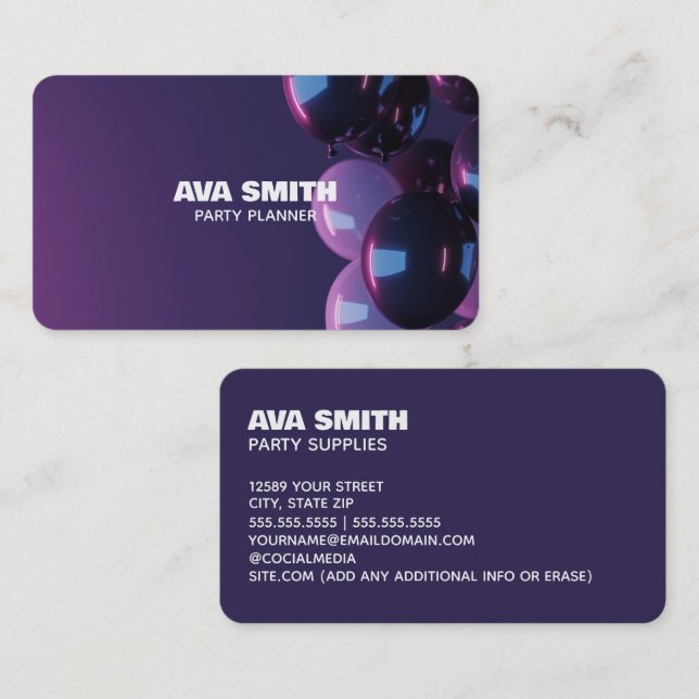 Tarjeta De Visita Decoración Fiesta de globo (Anverso / Reverso)