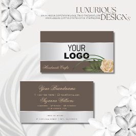 Tarjeta De Visita Decoración marrón y plateada flor Rosa con logotip