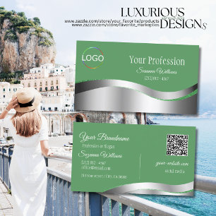 Tarjeta De Visita Decoración ondulada verde trébol con código QR del