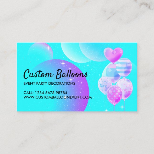 Tarjeta De Visita Decoración Planificador de Fiesta de Eventos Globo (Anverso)