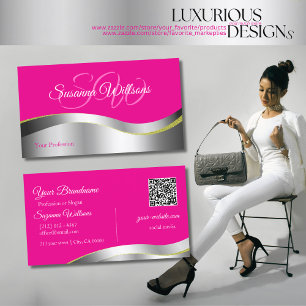 Tarjeta De Visita Decoración plateada de color rosa cálido con códig