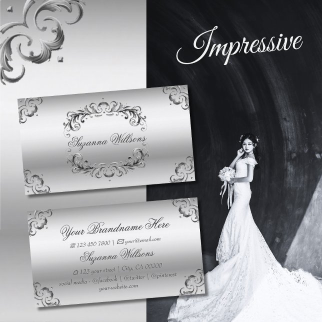 Tarjeta De Visita Decoración plateada de lujo suntuosa y lujosa (Subido por el creador)