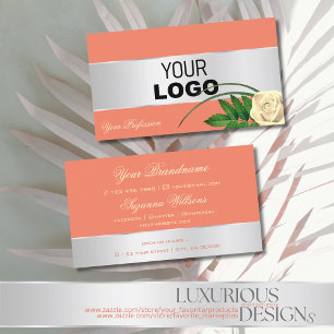 Tarjeta De Visita Decoración plateada de salmón Flor Rosa con logoti