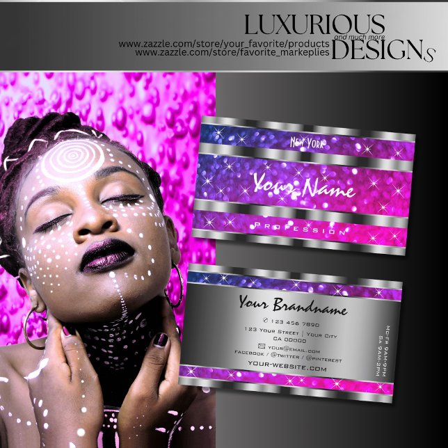 Tarjeta De Visita Decoración rosa morado Purpurina estrellas platead (Subido por el creador)