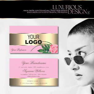 Tarjeta De Visita Decoración rosa y dorada flor Rosa con logotipo