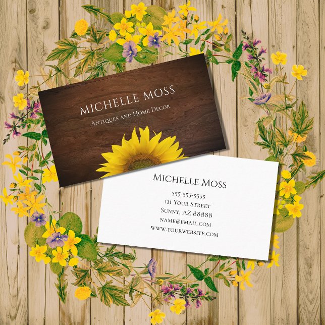 Tarjeta De Visita Decoración sencilla de madera rústica de girasol (Subido por el creador)