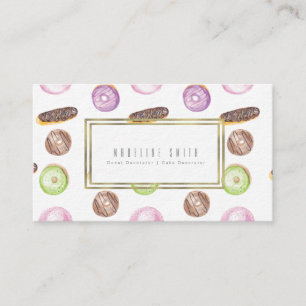 Tarjeta De Visita Decorador de Pastel de Donas Watercolor Baker