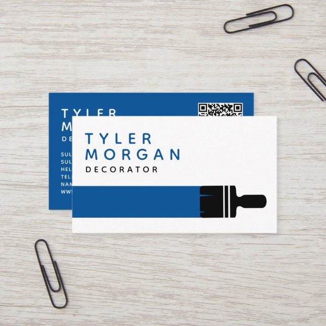 Tarjeta De Visita Decorador de pincel azul (Anverso/Reverso In Situ)