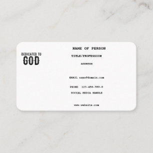 TARJETA DE VISITA DEDICADO A DIOS PERSONALIZABLE GUAY TEXTO NEGRO