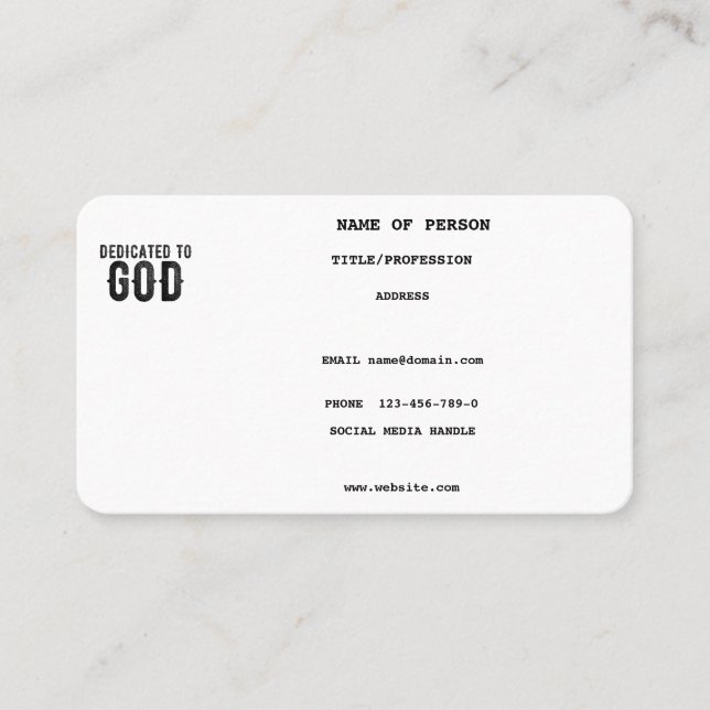 TARJETA DE VISITA DEDICADO A DIOS PERSONALIZABLE GUAY TEXTO NEGRO (Anverso)