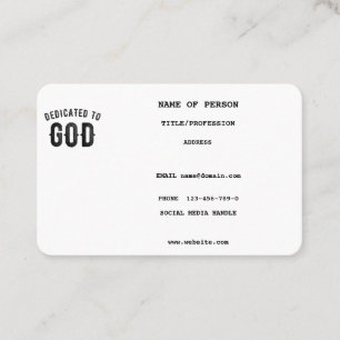 TARJETA DE VISITA DEDICADO A DIOS PERSONALIZABLE GUAY TEXTO NEGRO