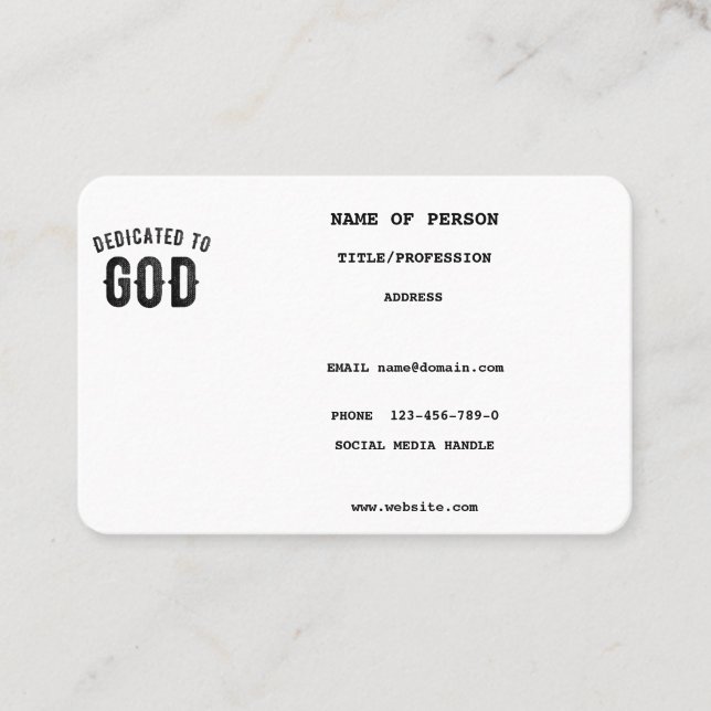 TARJETA DE VISITA DEDICADO A DIOS PERSONALIZABLE GUAY TEXTO NEGRO (Anverso)