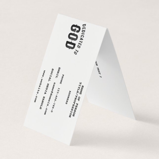 TARJETA DE VISITA DEDICADO A DIOS PERSONALIZABLE GUAY TEXTO NEGRO (Anverso)