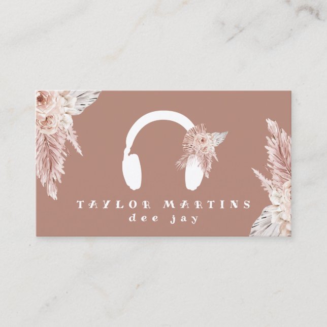 Tarjeta De Visita dee jay boho flores fondo marrón (Anverso)