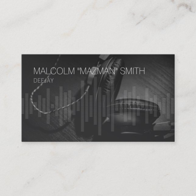 Tarjeta De Visita Deejay Disk Jockey DJ Sonido Auriculares de ondas (Anverso)