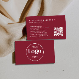 Tarjeta De Visita Deep Burgundy Elegant Custom Company Logo QR Code