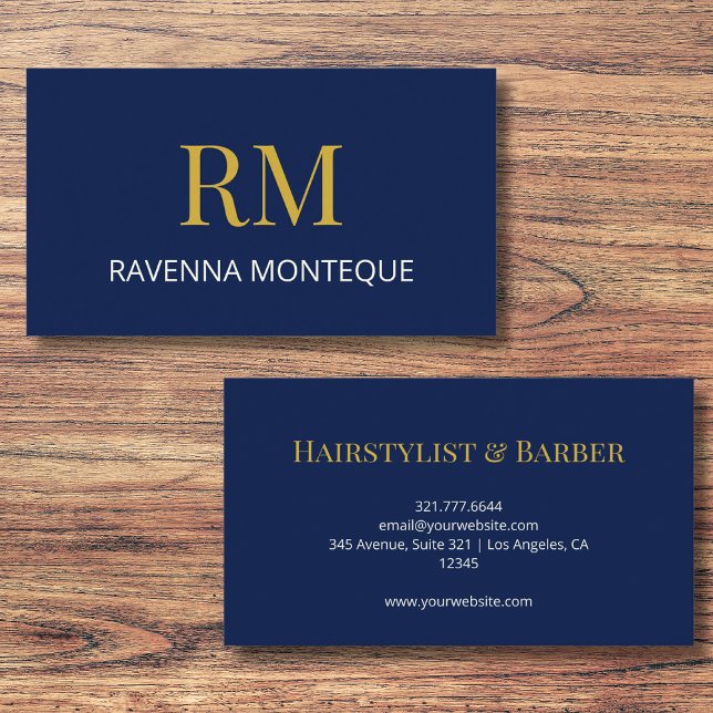 Tarjeta De Visita Deep Navy Gold Monogram Personalized Name Luxury  (Subido por el creador)