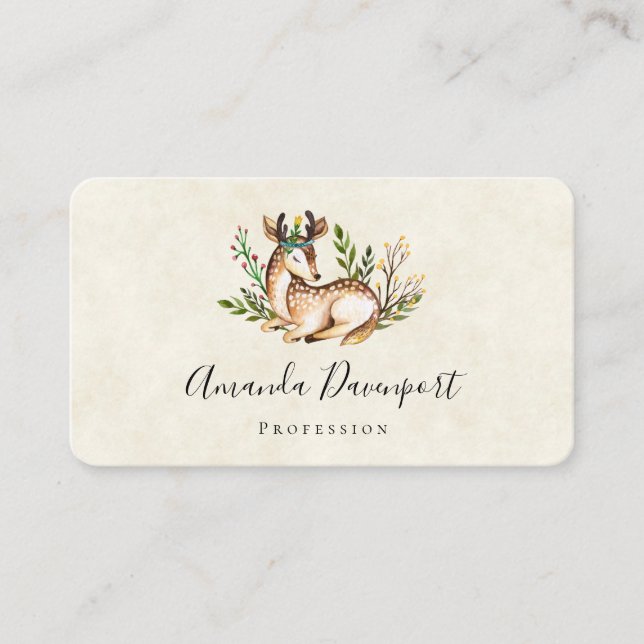 Tarjeta De Visita Deer acuarela de bonito que baja el Boho (Anverso)