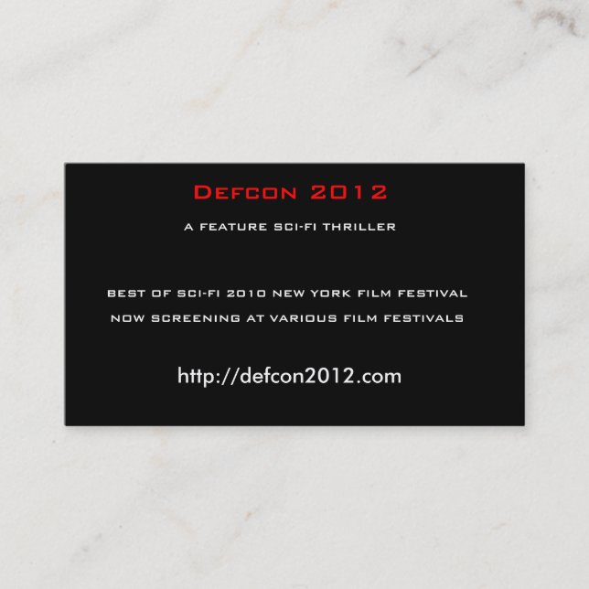 Tarjeta De Visita Defcon 2012, una NOVELA DE SUSPENSE de la CIENCIA (Anverso)