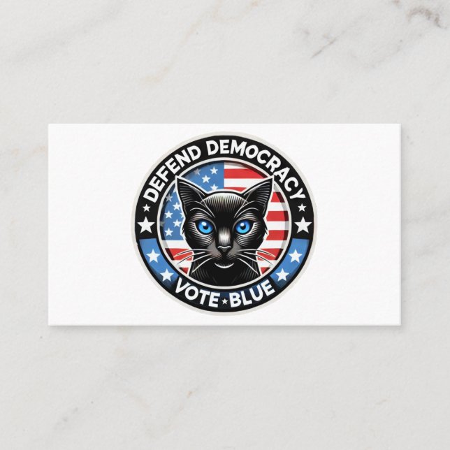 Tarjeta De Visita Defender la democracia - Vota azul - Gato negro (Anverso)