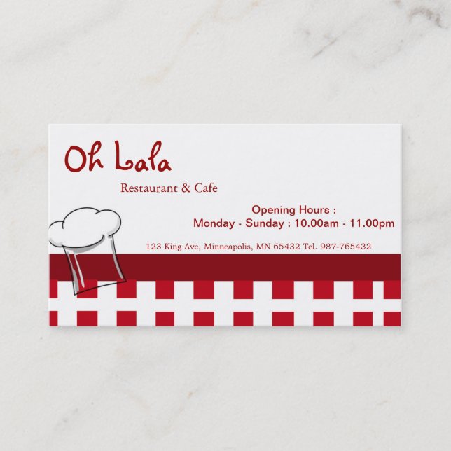 Tarjeta de visita del café del restaurante (Anverso)