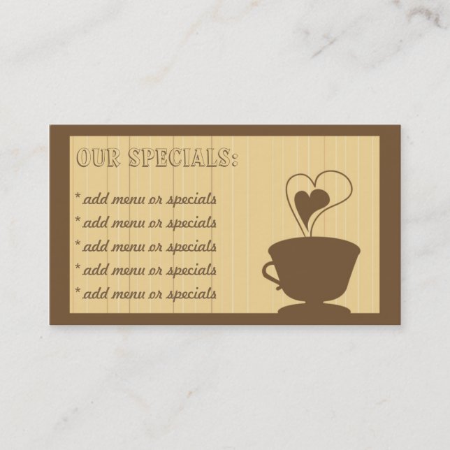 Tarjeta de visita del café y del café de las (Anverso)