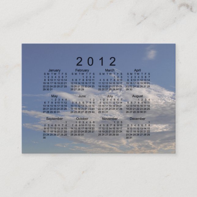 Tarjeta de visita del calendario de 2012 bolsillos (Anverso)