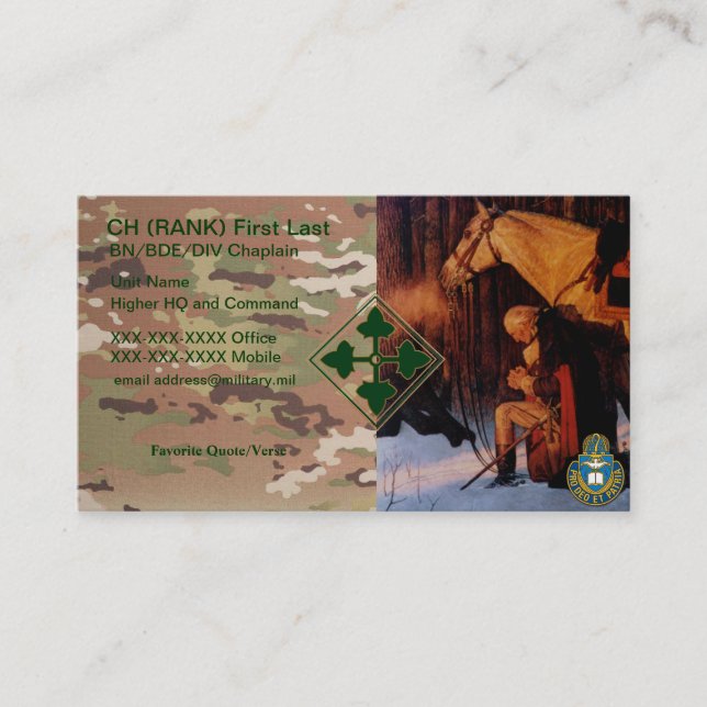 tarjeta de visita del capellán 4ID (Anverso)