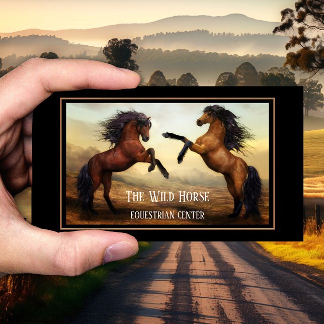Tarjeta de visita del Centro de entrenamiento ecue (Business card featuring a painting of two wild horses - equine guided coaching - equestrian)