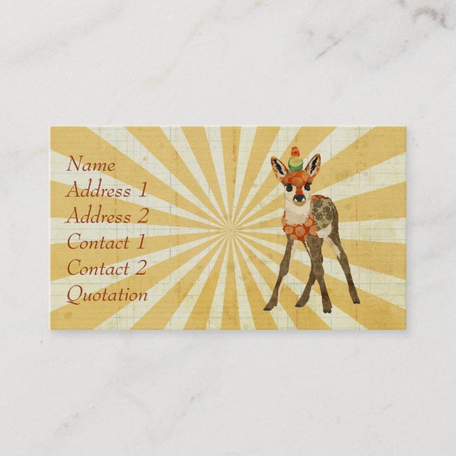 Tarjeta de visita del cervatillo y del pájaro (Anverso)