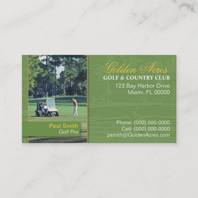 Tarjeta de visita del club de campo del golf (Anverso)