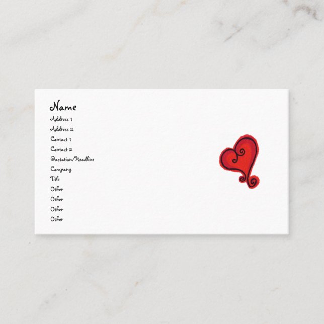 Tarjeta de visita del CORAZÓN de la VOLUTA (Anverso)