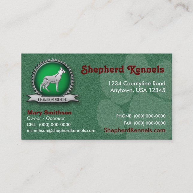 Tarjeta de visita del criador/de la perrera del (Anverso)