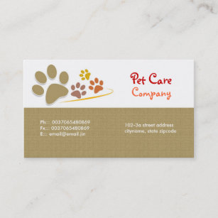 tarjeta de visita del cuidado de animales de