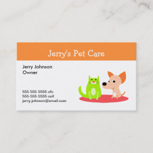 Tarjeta de visita del cuidado de animales de