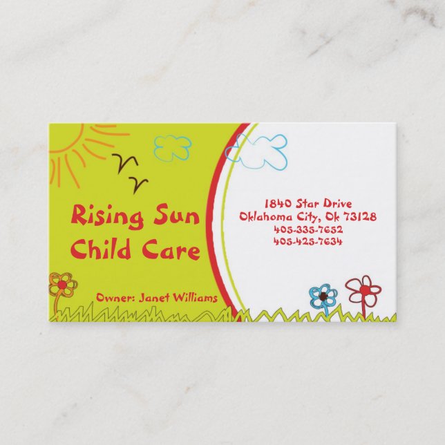 Tarjeta de visita del cuidado de niños de la sol (Anverso)