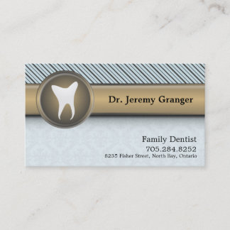 Tarjeta de visita del dentista - azul y oro del