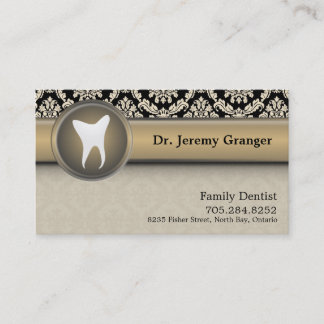 Tarjeta de visita del dentista - beige y oro del