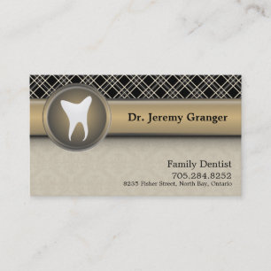 Tarjeta de visita del dentista - beige y oro del