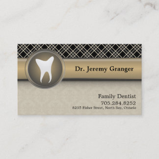 Tarjeta de visita del dentista - beige y oro del