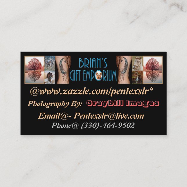 Tarjeta de visita del emporio del regalo de Brian (Anverso)