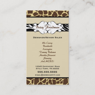 Tarjeta de visita del estampado de animales