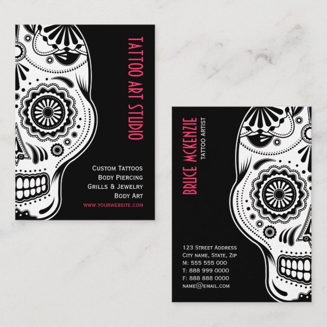 Tarjeta de visita del estudio del arte del tatuaje (Anverso / Reverso)