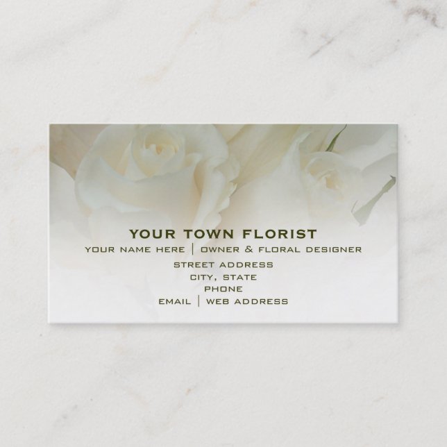 Tarjeta de visita del florista - rosas blancos (Anverso)