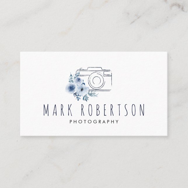 tarjeta de visita del fotógrafo floral azul (Anverso)